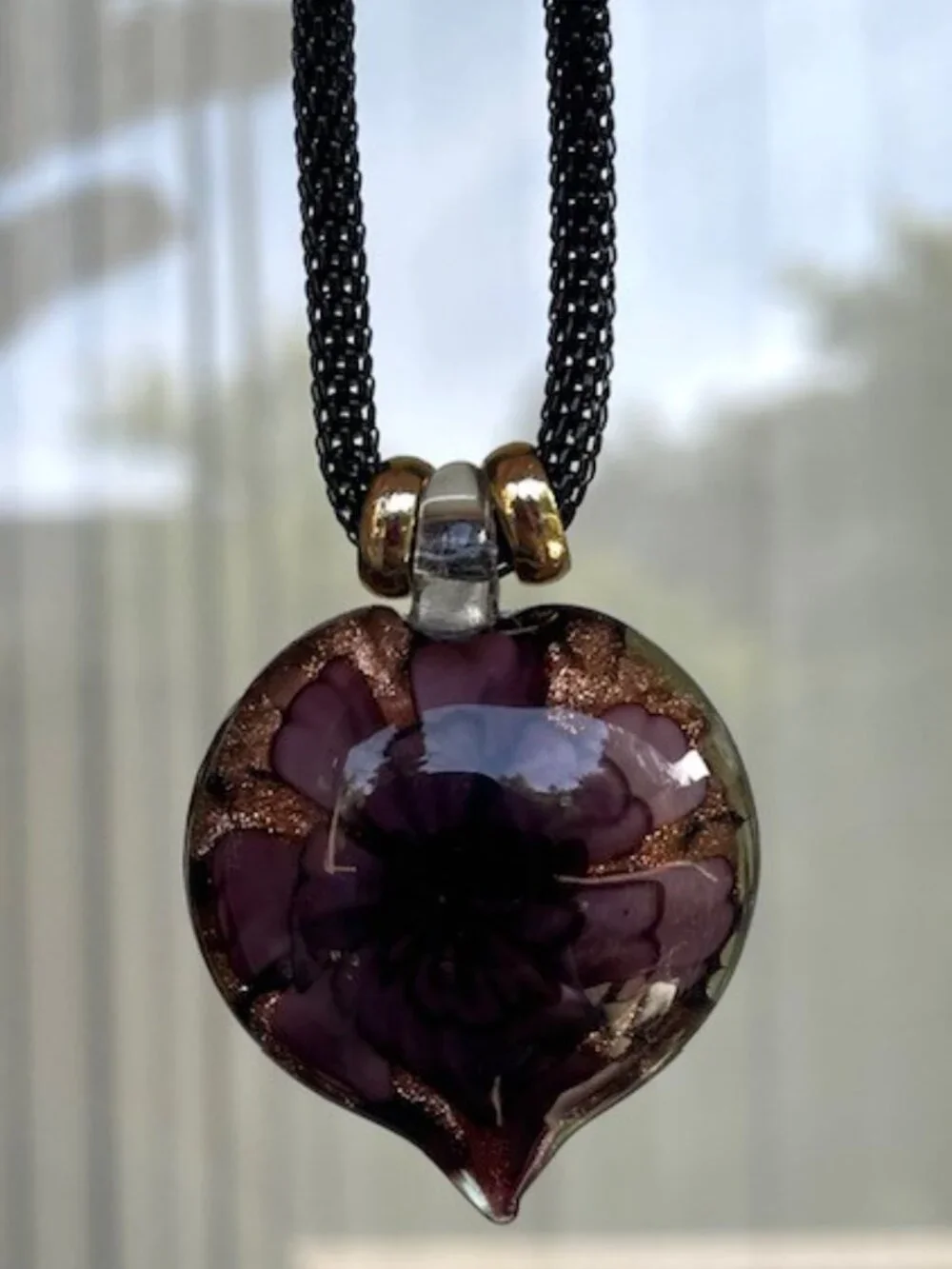Murano Glass Heart Pendant Necklace 24 Gold accents - Picture 3 of 5